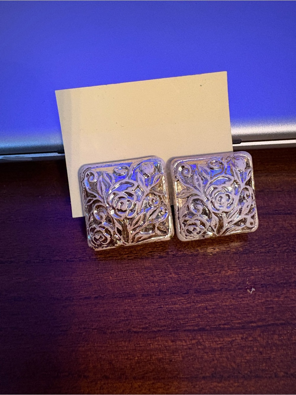 Ornate Gold Floral Square Earrings - Women's Statement Jewelry